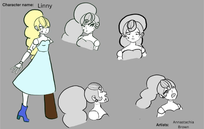 Porcelain doll named linny concept with facail expressions